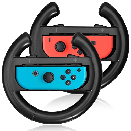 JoyHood Lenkrad für Switch/Switch OLED Joy-Con Controller, Racing Wheel Kompatibel mit Kart 8 Deluxe [2er Pack] - Schwarz von JoyHood