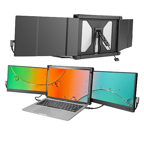 JoyReal Dreifach-Monitor für 33-40,6 cm Laptop, 30,5 cm (12 Zoll) Laptop-Monitorverlängerung, FHD 1080P Monitor, USB/Typ-C/HDMI für MacBook, Windows-Laptop, Chromebook von JoyReal