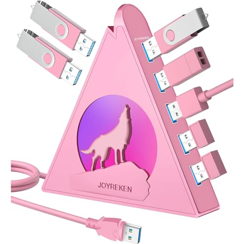 7 Port USB Hub,JoyReken USB 3.0 verlängerung mit verlängertem 60cm Kabel,USB Verteiler für Laptop, PC, Xbox, PS4/5, Flash Drive, XPS, Flash Drive,Gamepad, Printer, Kamera,Tastatur, Maus(Pink) von JoyReken
