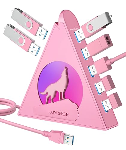 7 Port USB Hub,JoyReken USB 3.0 verlängerung mit verlängertem 60cm Kabel,USB Verteiler für Desktop, Laptop, PC, Xbox, PS4/5, Flash Drive, XPS, Flash Drive,Gamepad, Printer, Kamera,Tastatur, Maus(Pink) von JoyReken