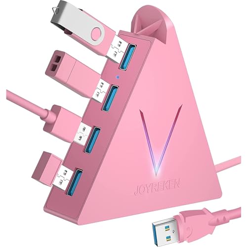 JoyReken 4-Port USB 3.0 Hub,USB 3.0 verlängerung mit verlängertem 60cm Kabel,USB Verteiler für Mac, PC, Xbox One, PS4, PS5, iMac, Surface Pro, XPS, Laptop, Desktop, Flash Drive, Mobile HDD（rosa） von JoyReken