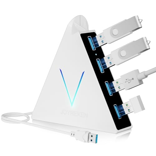 JoyReken 4-Port USB 3.0 Hub,USB 3.0 verlängerung mit verlängertem 60cm Kabel,USB Verteiler für Mac, PC, Xbox One, PS4, PS5, iMac, Surface Pro, XPS, Laptop, Desktop, Flash Drive, Mobile HDD(weiß) von JoyReken