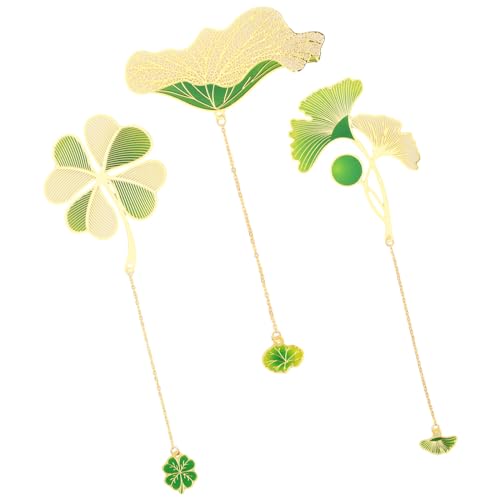 3 Stück Exquisite Metall Lesezeichen, Metall Lesezeichen Anhänger Lesezeichen, Metall Leaf Lesezeichen 3D Bookmark mit Anhänger, Blumen Lesezeichen für Buchliebhaber (green) von Joyan