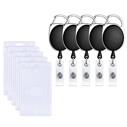 5 Stücke Ausziehbarer Schlüsselanhänger 5 Stücke Ausweishüllen Transparent mit 62 cm Stahlseil Heavy Duty Retractable Reel Gürtelclip für Kartenhalter, Schlüsselkarten von Joyan