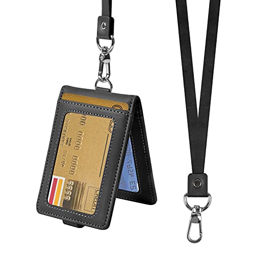 Ausweishülle ID Kartenhalter, PU Leder Ausweishalter mit Schlüsselband, für Umhängeband Karten, Hülle Namensschild, Abzeichenhalter, Arbeitskartenhalter Ausweishülle ID Kartenhalter, PU Leder Ausweishalter mit Schlüsselband, für Umhängeband Karten, Hülle Namensschild, Abzeichenhalter, Arbeitskartenhalter von Joyan