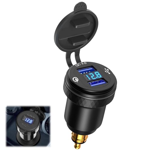 DIN Steckdose Adapter Motorrad, DIN Stecker auf USB Adapter, Dual QC 3.0 USB Ladegerät Adapter Motorrad, Wasserdicht USB Ladegerät für Motorrad Europäisch von Joyan