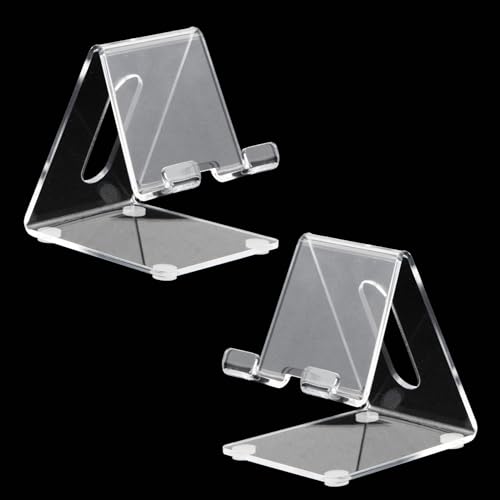Joyan 2 Stück Handy-Ständer, Halterung Halter für Schreibtisch, Handy Halter Handyhalterung Kompatibel mit Switch, Allen Smartphones, mit Antirutschmatte, Transparent 7.5x8.5x9cm von Joyan