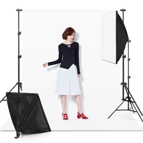 Joyance Studio-Fotografie-Hintergrund-Set, 2 x Metall-Ständer + 3 x 1,6 x Hintergründe (schwarz/weiß/grün) + Klemmen + Tragetasche, für Portraitfotografie von Joyance