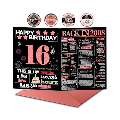 Geburtstagskarte zum 16. Geburtstag mit Umschlag, süße Dekorationen zum 16. Geburtstag für Mädchen, Geschenke zum 16. Geburtstag für Tochter, Happy Birthday Karten für 16 Jahre alte Enkelin, lustige von Joycard