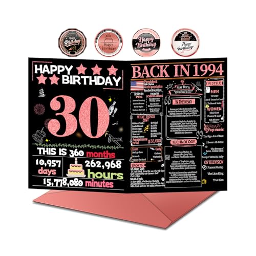 Geburtstagskarte zum 30. Geburtstag mit Umschlag, Dekoration für Frauen, Geschenke zum 30. Geburtstag für sie, Happy Birthday Karten für die 30-jährige Tochter, zurück in 1994, lustige Geschenkidee von Joycard
