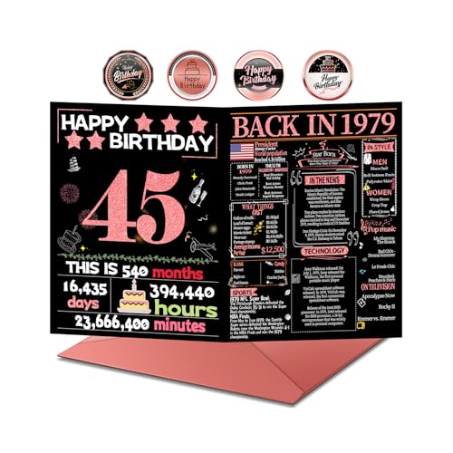Geburtstagskarte zum 45. Geburtstag mit Umschlag, Geschenke zum 45. Geburtstag, Frauen, Dekorationen zum 45. Geburtstag, für sie, Happy Birthday Karten für die 45-jährige Tochter, zurück in 1979, von Joycard