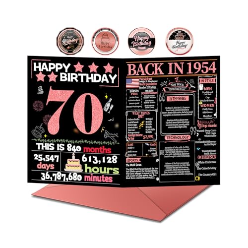 Geburtstagskarte zum 70. Geburtstag mit Umschlag, Dekorationen zum 70. Geburtstag für Frauen, Geschenke zum 70. Geburtstag für Oma, Happy Birthday Karten für 70 Jahre alte Mutter, zurück in 1954, von Joycard