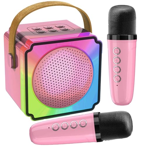 Joycome Karaoke Maschine mit 2 Mikrofonen, Tragbares Bluetooth Karaoke Maschine für Kinder Erwachsene mit Stimme wechselnde Effekte & LED-Lichter Jungen Mädchen Geschenke Spielzeug - Rosa von Joycome