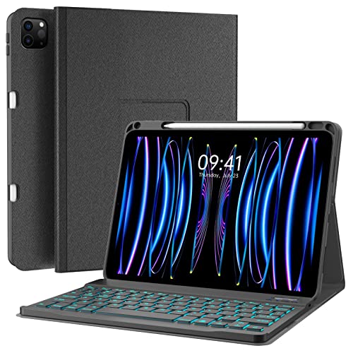 Joyfast iPad Air 5. Generation Schutzhülle mit Tastatur, drehbare Folio-Schutzhülle mit Stifthalter, magnetische RGB-Tastatur für iPad Pro 11 Zoll (Air 5./4./Pro 11 Zoll/11 Zoll), Schwarz von Joyfast