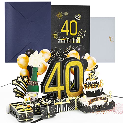 Joyoldelf Geburtstagskarte zum 40. Pop Up Grußkarten, 3D Pop Up Karte Geburtstag Grußkarte, Geburtstagskarten mit Umschlag für Frauen Mütter Mädchen Männer Freunde Romantik Geschenk-Karte von Joyoldelf