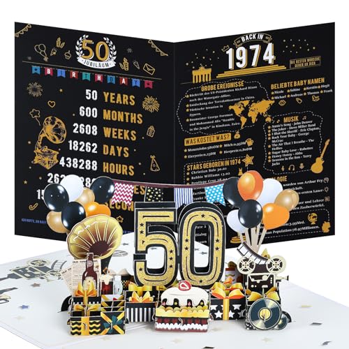 Joyoldelf Geburtstagskarte zum 50, 1974 Jahrgang Geschenk, Pop Up Grußkarten, 3D Pop Up Karte Geburtstag Grußkarte, Geburtstagskarten mit Umschlag, Geburtstagsgeschenk für Männer Frauen Jubiläum von Joyoldelf