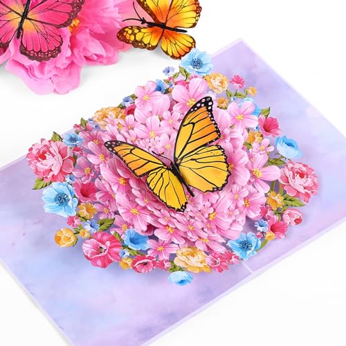 Joyoldelf Pop Up Karte Geburtstagskarten - Schmetterlinge in der Blumengruppe - 3D Muttertagskarte, Geburtstagskarte für Mama, Frau(Karte Muttertag, Jahrestag, Gute Besserung, Danke) von Joyoldelf