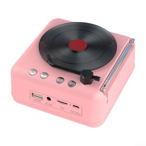 Plattenspieler mit Lautsprecher, Plattenspieler, Mini-Vinyl-Player, Retro-Lautsprecher, Radio, Stereo, multifunktional, Bluetooth-kompatibel, Rosa von JoyousMall