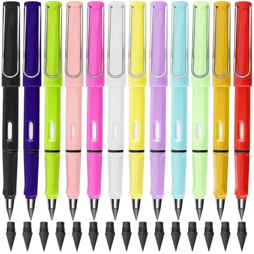 12Pcs Ewiger Bleistift, Bunt Zauber Bleistift Unbegrenzte für Kinder, Kein Anspitzen Tintenloser Bleistift mit Radiergummi und 15Austauschbarem Graphitstift Kopf Schreibwaren Geschenk für Kinder von Joyseedi