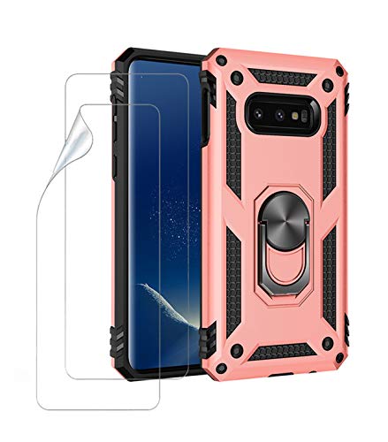 JOYTAG Hülle für Samsung S10E handyHülle+ Schutzfolie Displayschutzfolie [2 Stück] Silikon TPU 360 Grad Drehring aus Halter magnetisch Autotelefon case-Rosé Gold von Joytag