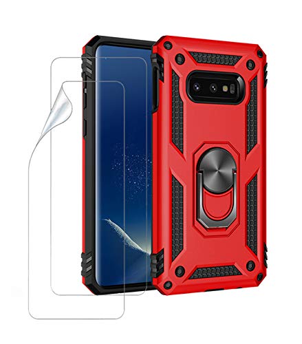 JOYTAG Hülle für Samsung S10E handyHülle+ Schutzfolie Displayschutzfolie [2 Stück] Silikon TPU 360 Grad Drehring aus Halter magnetisch Autotelefon case-Rote von Joytag