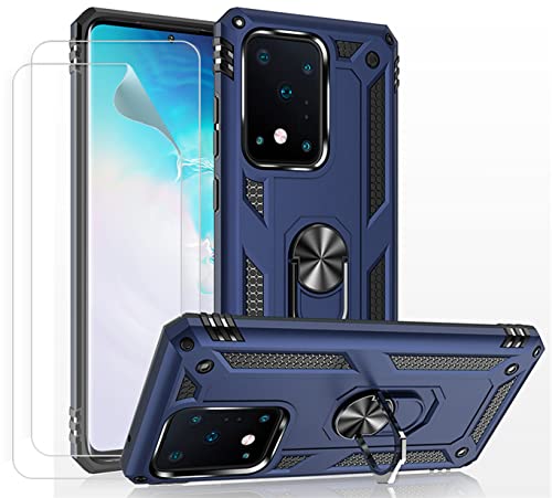 JOYTAG Hülle für Samsung S20+ Hülle,handyHülle+Schutzfolie [2 Stück] Silikon TPU 360 Grad Drehring aus Halter magnetisch Autotelefon case-Blau von JOYTAG