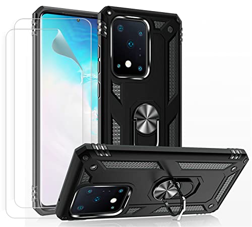 JOYTAG Hülle für Samsung S20+ handyHülle+Schutzfolie [2 Stück] Silikon TPU 360 Grad Drehring aus Halter magnetisch Autotelefon case-Schwarz von Joytag