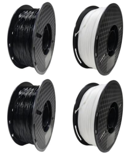 4PCS 3D-Druckerfilament, 1,75 mm TPU-Filament, 3D-Druckfilament, Geruchsarm, Maßgenauigkeit +/- 0,02 mm, (2,2 lbs) 1 kg Spule 3D-Filament (TPU Black+White*2) von Joyyko