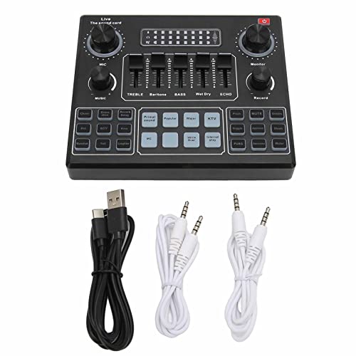 Audio-Interface-Mixer DJ-Soundkarte, Live-Soundkarte Karaoke-Aufnahme Mobiler Audio-Mixer Tragbarer Audio-Mixer Sprachwechsler Soundkarte Mini-Sound-Mischpult von Joyzan