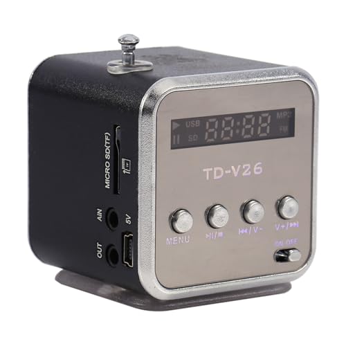 Musik-Player, Mini-Lautsprecher TD-V26 Tragbares UKW-Radio Stereo Batteriebetriebener Mini-Musik-Player Unterstützt TF-Karte U-Disk[Schwarz] von Joyzan