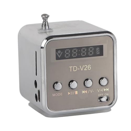 Musik-Player, Mini-Lautsprecher TD-V26 Tragbares UKW-Radio Stereo Batteriebetriebener Mini-Musik-Player Unterstützt TF-Karte U-Disk[Silber] von Joyzan