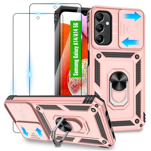 Jshru Handyhülle für Samsung Galaxy A14 4G/5G Hülle Kameraschutz mit 2 STK Schutzfolie,360° Drehbarer Metall Ring Ständer,Militär Standard Schutzhülle für Samsung A14-Roségold Jshru Handyhülle für Samsung Galaxy A14 4G/5G Hülle Kameraschutz mit 2 STK Schutzfolie,360° Drehbarer Metall Ring Ständer,Militär Standard Schutzhülle für Samsung A14-Roségold von Jshru