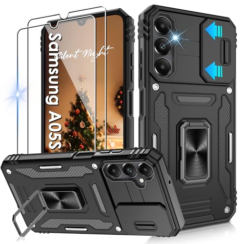Jshru Handyhülle für Samsung Galaxy A05S Hülle Kameraschutz Slide Camera mit 2 Stück Schutzfolie, 360° Metall Ring Ständer Case Stoßfest Schutzhülle für Samsung Galaxy A05S,Schwarz Jshru Handyhülle für Samsung Galaxy A05S Hülle Kameraschutz Slide Camera mit 2 Stück Schutzfolie, 360° Metall Ring Ständer Case Stoßfest Schutzhülle für Samsung Galaxy A05S,Schwarz von Jshru