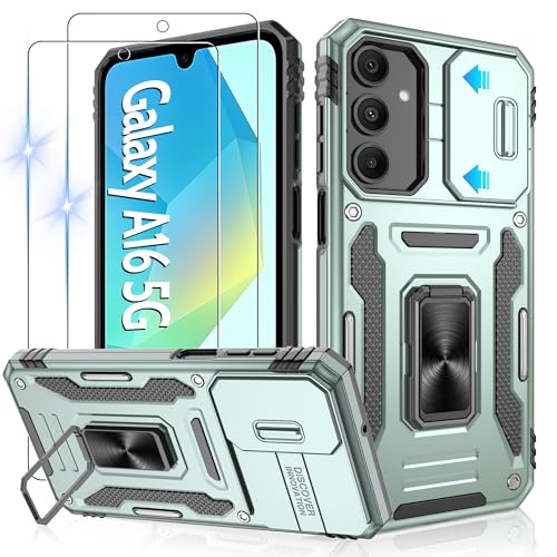 Jshru Handyhülle für Samsung Galaxy A16 5G Hülle Kameraschutz Slide Camera mit 2 Stück Schutzfolie, mit 360° Metall Ring Ständer Case Stoßfest Schutzhülle für Samsung Galaxy A16 5G,Alpengrün Jshru Handyhülle für Samsung Galaxy A16 5G Hülle Kameraschutz Slide Camera mit 2 Stück Schutzfolie, mit 360° Metall Ring Ständer Case Stoßfest Schutzhülle für Samsung Galaxy A16 5G,Alpengrün von Jshru