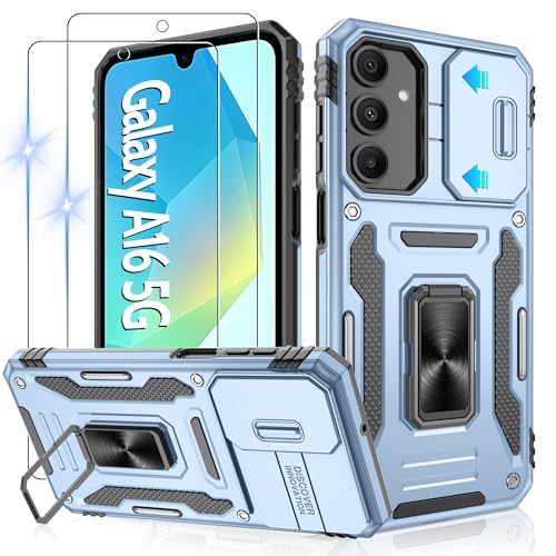 Jshru Handyhülle für Samsung Galaxy A16 5G Hülle Kameraschutz Slide Camera mit 2 Stück Schutzfolie, mit 360° Metall Ring Ständer Case Stoßfest Schutzhülle für Samsung Galaxy A16 5G,Hellblau Jshru Handyhülle für Samsung Galaxy A16 5G Hülle Kameraschutz Slide Camera mit 2 Stück Schutzfolie, mit 360° Metall Ring Ständer Case Stoßfest Schutzhülle für Samsung Galaxy A16 5G,Hellblau von Jshru