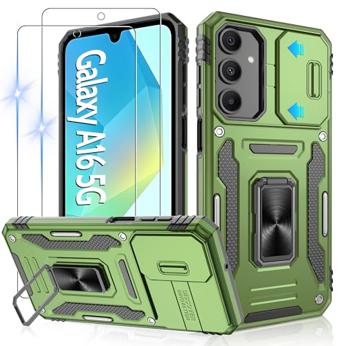 Jshru Handyhülle für Samsung Galaxy A16 5G Hülle Kameraschutz Slide Camera mit 2 Stück Schutzfolie, mit 360° Metall Ring Ständer Case Stoßfest Schutzhülle für Samsung Galaxy A16 5G,Olive Grün Jshru Handyhülle für Samsung Galaxy A16 5G Hülle Kameraschutz Slide Camera mit 2 Stück Schutzfolie, mit 360° Metall Ring Ständer Case Stoßfest Schutzhülle für Samsung Galaxy A16 5G,Olive Grün von Jshru
