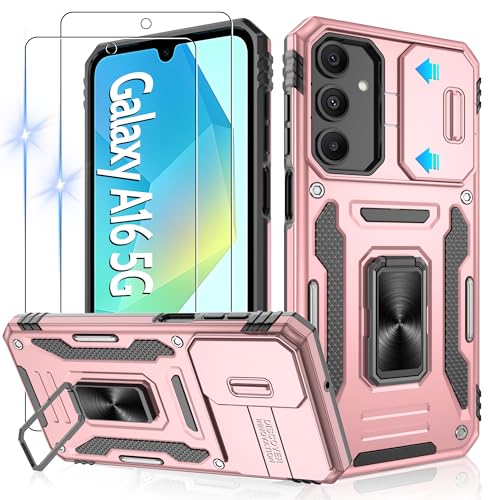 Jshru Handyhülle für Samsung Galaxy A16 5G Hülle Kameraschutz Slide Camera mit 2 Stück Schutzfolie, mit 360° Metall Ring Ständer Case Stoßfest Schutzhülle für Samsung Galaxy A16 5G,Roségold Jshru Handyhülle für Samsung Galaxy A16 5G Hülle Kameraschutz Slide Camera mit 2 Stück Schutzfolie, mit 360° Metall Ring Ständer Case Stoßfest Schutzhülle für Samsung Galaxy A16 5G,Roségold von Jshru
