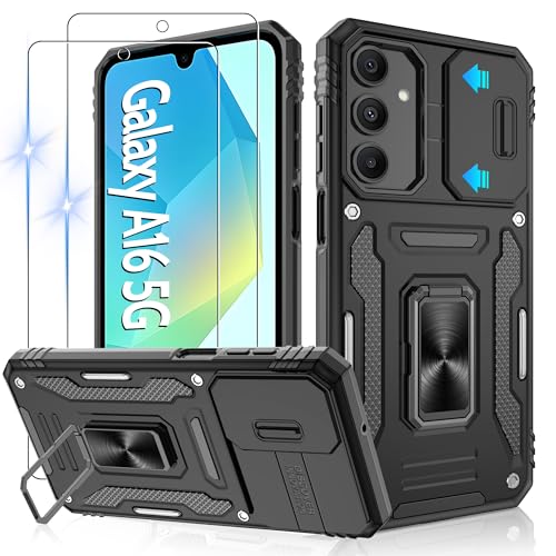 Jshru Handyhülle für Samsung Galaxy A16 5G Hülle Kameraschutz Slide Camera mit 2 Stück Schutzfolie, mit 360° Metall Ring Ständer Case Stoßfest Schutzhülle für Samsung Galaxy A16 5G,Schwarz Jshru Handyhülle für Samsung Galaxy A16 5G Hülle Kameraschutz Slide Camera mit 2 Stück Schutzfolie, mit 360° Metall Ring Ständer Case Stoßfest Schutzhülle für Samsung Galaxy A16 5G,Schwarz von Jshru