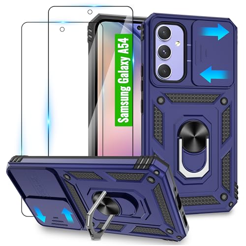 Jshru Handyhülle für Samsung Galaxy A54 5G Hülle mit 2 Schutzfolie,Kamera Schutz Schiebeabdeckung+360° Metall Ring Ständer,Militär Standard Handy Hüllen für Samsung A54 5G Hülle-Blau Jshru Handyhülle für Samsung Galaxy A54 5G Hülle mit 2 Schutzfolie,Kamera Schutz Schiebeabdeckung+360° Metall Ring Ständer,Militär Standard Handy Hüllen für Samsung A54 5G Hülle-Blau von Jshru