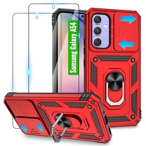 Jshru Handyhülle für Samsung Galaxy A54 5G Hülle mit 2 Schutzfolie,Kamera Schutz Schiebeabdeckung+360° Metall Ring Ständer,Militär Standard Handy Hüllen für Samsung A54 5G Hülle-Rot Jshru Handyhülle für Samsung Galaxy A54 5G Hülle mit 2 Schutzfolie,Kamera Schutz Schiebeabdeckung+360° Metall Ring Ständer,Militär Standard Handy Hüllen für Samsung A54 5G Hülle-Rot von Jshru