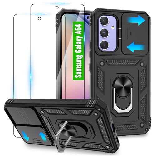 Jshru Handyhülle für Samsung Galaxy A54 5G Hülle mit 2 Schutzfolie,Kamera Schutz Schiebeabdeckung+360° Metall Ring Ständer,Militär Standard Handy Hüllen für Samsung A54 5G Hülle-Schwarz Jshru Handyhülle für Samsung Galaxy A54 5G Hülle mit 2 Schutzfolie,Kamera Schutz Schiebeabdeckung+360° Metall Ring Ständer,Militär Standard Handy Hüllen für Samsung A54 5G Hülle-Schwarz von Jshru