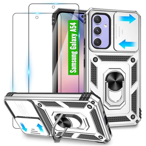 Jshru Handyhülle für Samsung Galaxy A54 5G Hülle mit 2 Schutzfolie,Kamera Schutz Schiebeabdeckung+360° Metall Ring Ständer,Militär Standard Handy Hüllen für Samsung A54 5G Hülle-Silber Jshru Handyhülle für Samsung Galaxy A54 5G Hülle mit 2 Schutzfolie,Kamera Schutz Schiebeabdeckung+360° Metall Ring Ständer,Militär Standard Handy Hüllen für Samsung A54 5G Hülle-Silber von Jshru