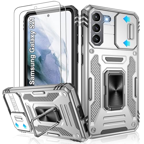 Jshru Handyhülle für Samsung Galaxy S21 5G Hülle Kameraschutz Slide Camera mit 2 Stück Schutzfolie, 360° Metall Ring Ständer Case, Stoßfest Schutzhülle für Samsung Galaxy S21 5G,Grau Jshru Handyhülle für Samsung Galaxy S21 5G Hülle Kameraschutz Slide Camera mit 2 Stück Schutzfolie, 360° Metall Ring Ständer Case, Stoßfest Schutzhülle für Samsung Galaxy S21 5G,Grau von Jshru