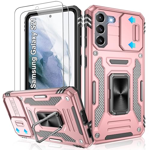 Jshru Handyhülle für Samsung Galaxy S21 5G Hülle Kameraschutz Slide Camera mit 2 Stück Schutzfolie, 360° Metall Ring Ständer Case, Stoßfest Schutzhülle für Samsung Galaxy S21 5G,Roségold Jshru Handyhülle für Samsung Galaxy S21 5G Hülle Kameraschutz Slide Camera mit 2 Stück Schutzfolie, 360° Metall Ring Ständer Case, Stoßfest Schutzhülle für Samsung Galaxy S21 5G,Roségold von Jshru