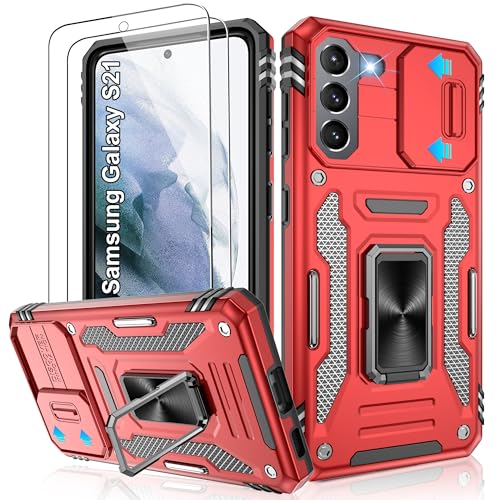 Jshru Handyhülle für Samsung Galaxy S21 5G Hülle Kameraschutz Slide Camera mit 2 Stück Schutzfolie, 360° Metall Ring Ständer Case, Stoßfest Schutzhülle für Samsung Galaxy S21 5G,Rot Jshru Handyhülle für Samsung Galaxy S21 5G Hülle Kameraschutz Slide Camera mit 2 Stück Schutzfolie, 360° Metall Ring Ständer Case, Stoßfest Schutzhülle für Samsung Galaxy S21 5G,Rot von Jshru