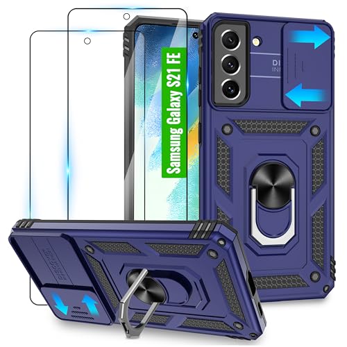 Jshru Handyhülle für Samsung Galaxy S21 FE Hülle mit 2 Schutzfolie,Kameraschutz Handyhülle für S21 FE mit 360° Drehbarer Metall Ring Ständer,Sturzschutz Handy Hülle für Samsung S21 FE,Blau Jshru Handyhülle für Samsung Galaxy S21 FE Hülle mit 2 Schutzfolie,Kameraschutz Handyhülle für S21 FE mit 360° Drehbarer Metall Ring Ständer,Sturzschutz Handy Hülle für Samsung S21 FE,Blau von Jshru
