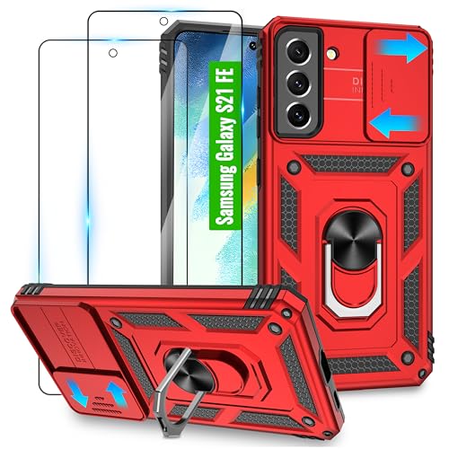 Jshru Handyhülle für Samsung Galaxy S21 FE Hülle mit 2 Schutzfolie,Kameraschutz Handyhülle für S21 FE mit 360° Drehbarer Metall Ring Ständer,Sturzschutz Handy Hülle für Samsung S21 FE,Rot Jshru Handyhülle für Samsung Galaxy S21 FE Hülle mit 2 Schutzfolie,Kameraschutz Handyhülle für S21 FE mit 360° Drehbarer Metall Ring Ständer,Sturzschutz Handy Hülle für Samsung S21 FE,Rot von Jshru
