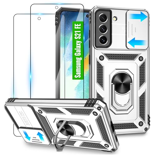 Jshru Handyhülle für Samsung Galaxy S21 FE Hülle mit 2 Schutzfolie,Kameraschutz Handyhülle für S21 FE mit 360° Drehbarer Metall Ring Ständer,Sturzschutz Handy Hülle für Samsung S21 FE,Silber Jshru Handyhülle für Samsung Galaxy S21 FE Hülle mit 2 Schutzfolie,Kameraschutz Handyhülle für S21 FE mit 360° Drehbarer Metall Ring Ständer,Sturzschutz Handy Hülle für Samsung S21 FE,Silber von Jshru