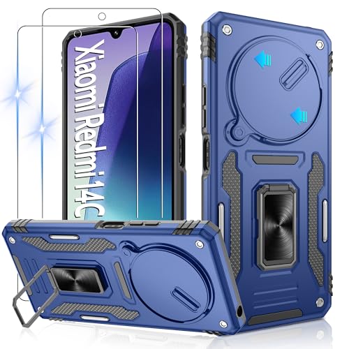 Jshru Handyhülle für Xiaomi Redmi 14C/ Poco C75 Hülle Kameraschutz Slide mit 2 Stück Schutzfolie,Militärische Stoßfest Schutzhülle 360° Metall Ring Ständer Case für Redmi 14c,Blau Jshru Handyhülle für Xiaomi Redmi 14C/ Poco C75 Hülle Kameraschutz Slide mit 2 Stück Schutzfolie,Militärische Stoßfest Schutzhülle 360° Metall Ring Ständer Case für Redmi 14c,Blau von Jshru