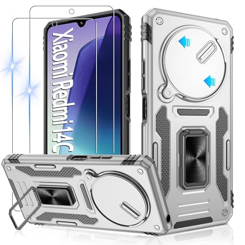Jshru Handyhülle für Xiaomi Redmi 14C/ Poco C75 Hülle Kameraschutz Slide mit 2 Stück Schutzfolie,Militärische Stoßfest Schutzhülle 360° Metall Ring Ständer Case für Redmi 14c,Grau Jshru Handyhülle für Xiaomi Redmi 14C/ Poco C75 Hülle Kameraschutz Slide mit 2 Stück Schutzfolie,Militärische Stoßfest Schutzhülle 360° Metall Ring Ständer Case für Redmi 14c,Grau von Jshru
